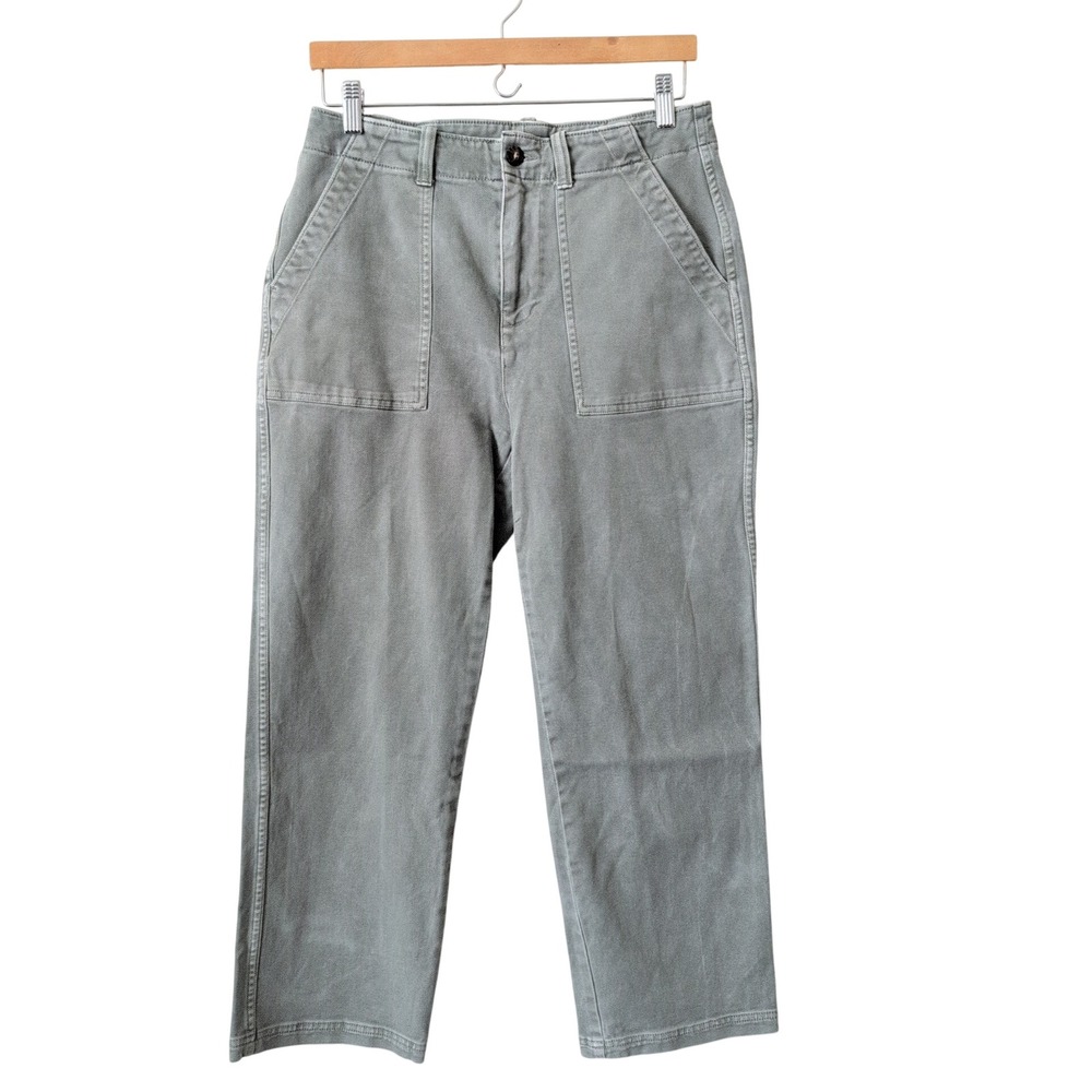 Faherty Womens Olive Green Organic Cotton Utility Straight Leg Pants Sz 29 Flap